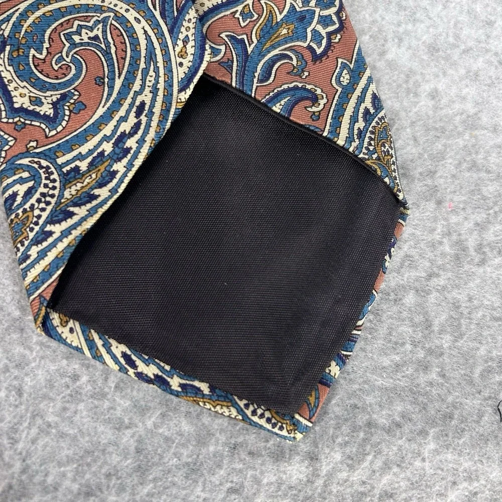 Vintage Paisley Silk Necktie Pink Blue Tattersall Made USA Mens Tie‎ 53 x 3.75